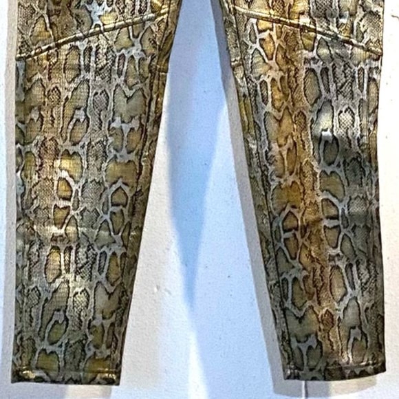 Free People, Gold Python Pull On Skinny Pants, Vegan Leather, Metallic Gold, NWT - Picture 9 of 14